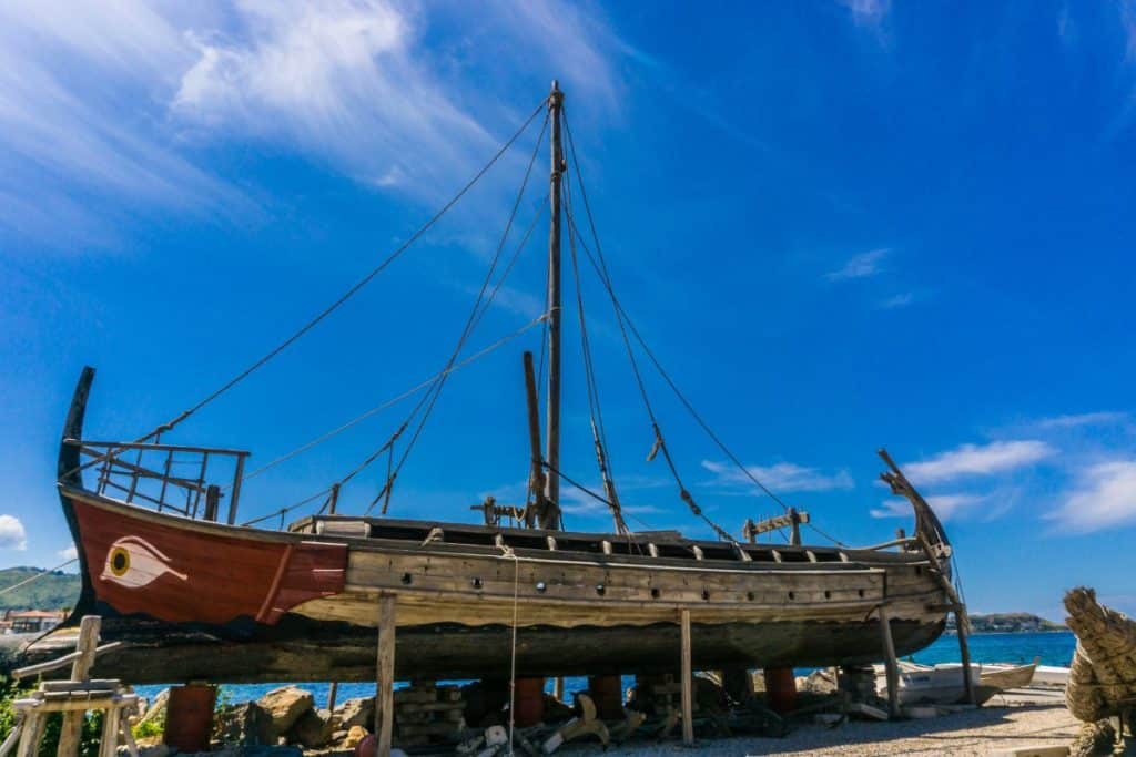 Uluburun shipwreck replica on land